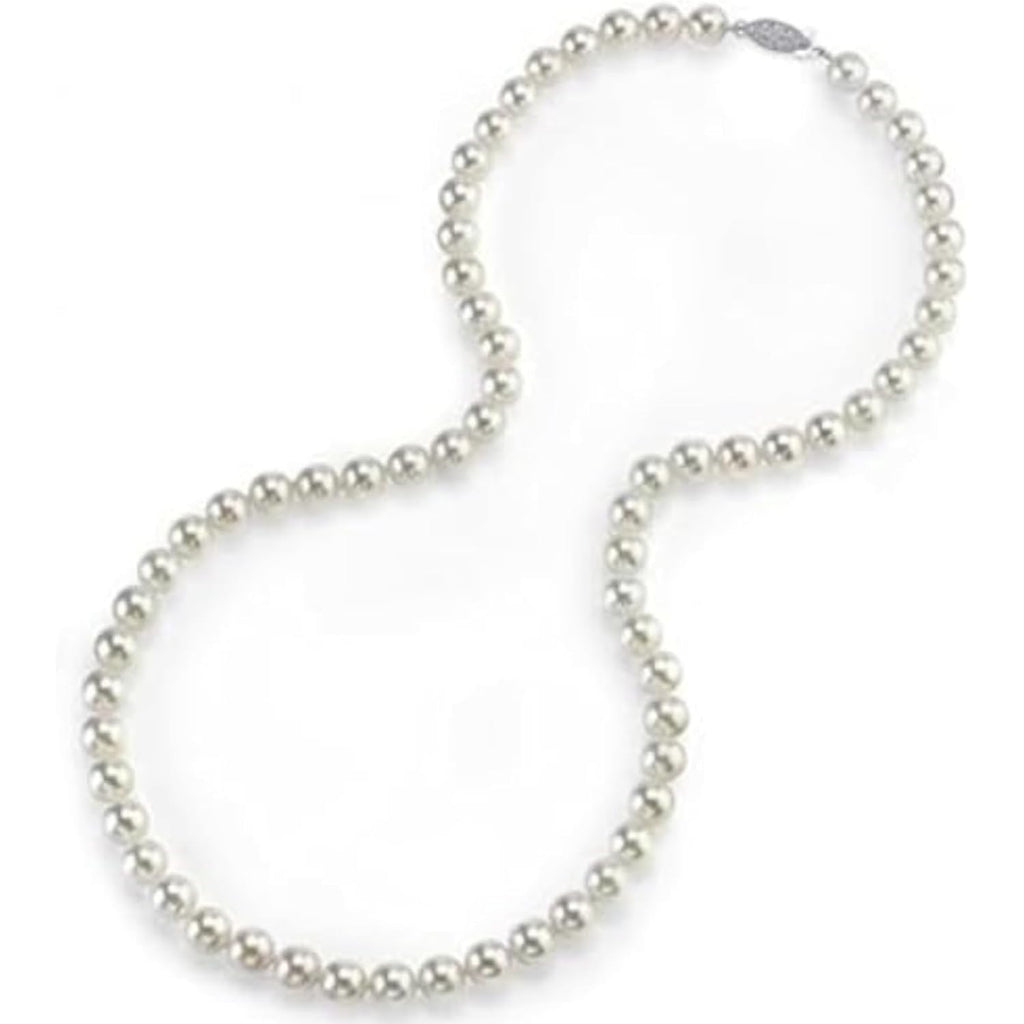 The Pearl Source Japanese Akoya Pearl Necklace for Women, White Cultured Pearl, 18 inch Princess Length, AAA Grade, 14K Gold, Classic Fine Jewelry Gift for Women