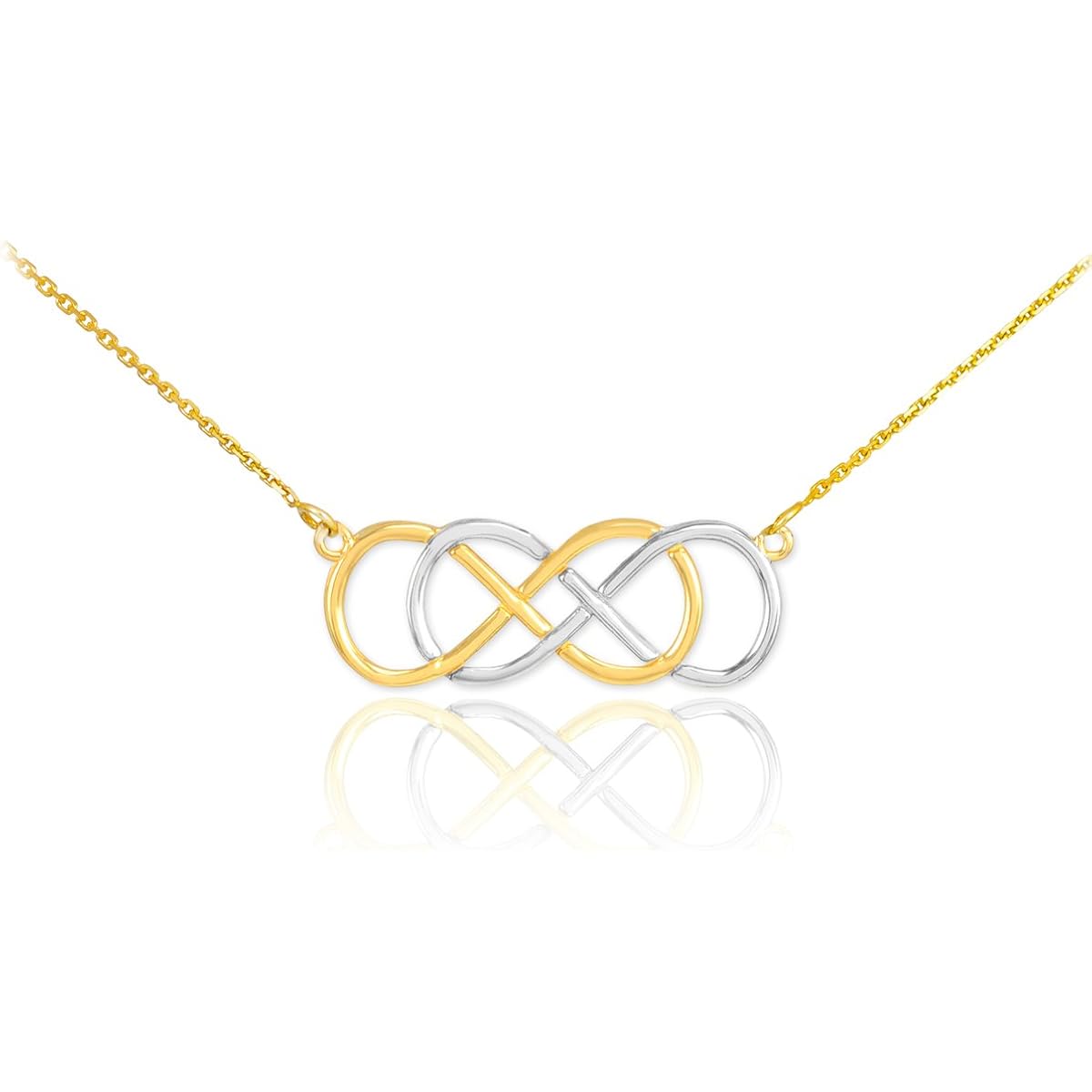 14k Two-Tone White and Yellow Gold Double Infinity Pendant Necklace