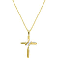 GILDED Small 10 Karat Yellow Gold Natural Round-Cut Diamond Accent 3 Stone Cross Pendant with an 18 Inch Chain