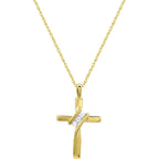 GILDED Small 10 Karat Yellow Gold Natural Round-Cut Diamond Accent 3 Stone Cross Pendant with an 18 Inch Chain