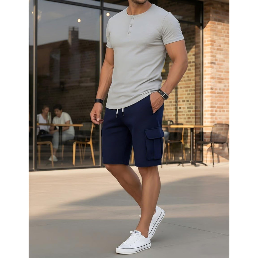 Pidogym Men'S Casual Jogger Shorts Sweat Cargo Short Pants Drawstring Elastic Waist Athletic Workout Shorts With 5 Pockets