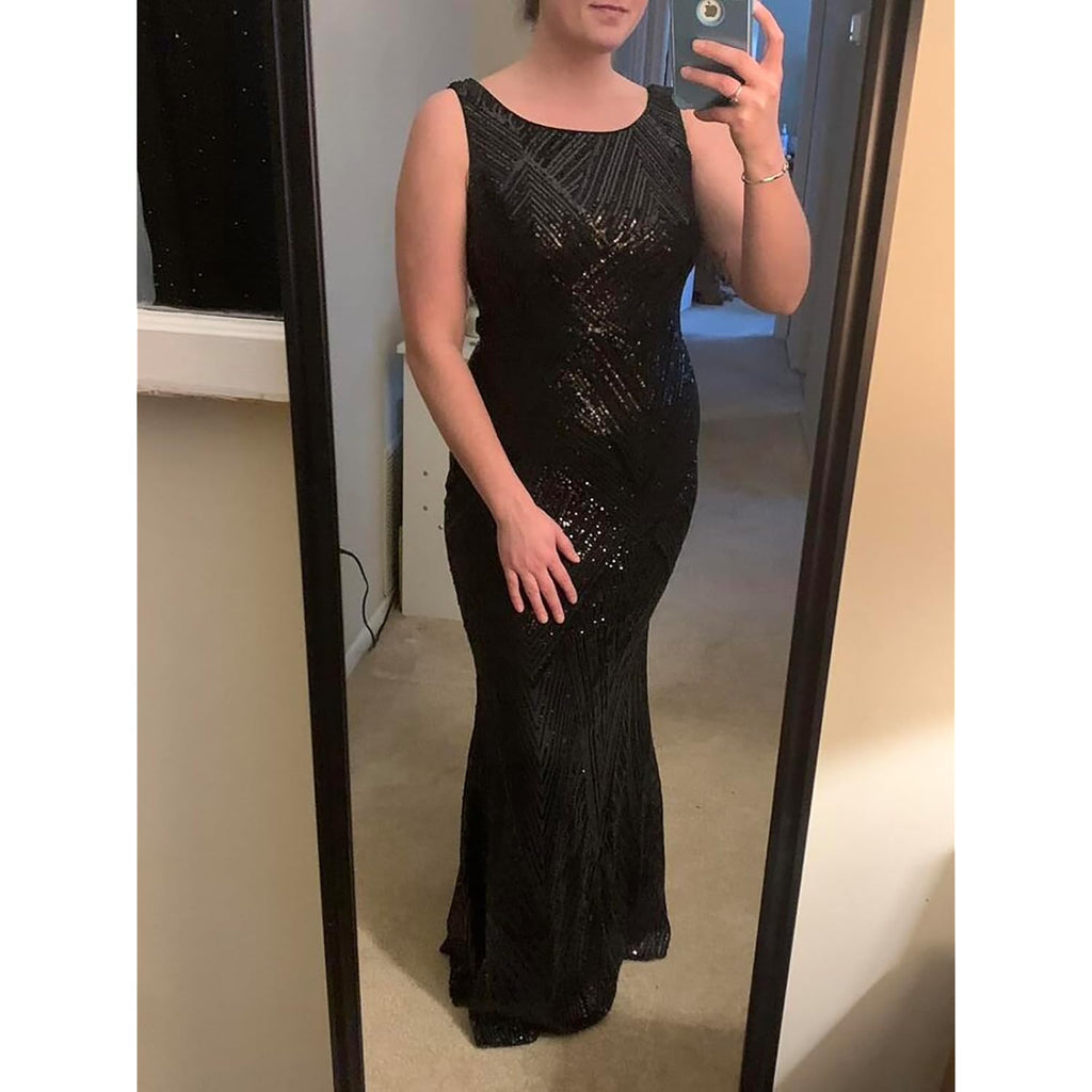 Glitter Formal Dresses Long Evening Gowns Bodycon Mermaid Sparkly Sequin Boat Neck Cocktail Party Dress