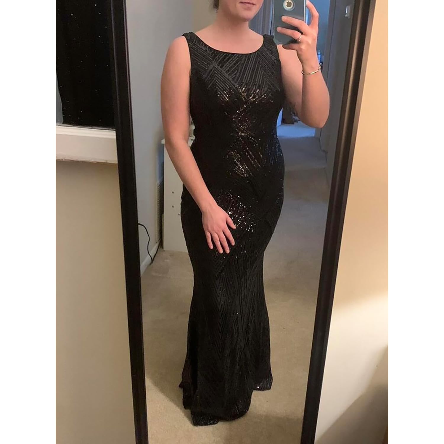 Glitter Formal Dresses Long Evening Gowns Bodycon Mermaid Sparkly Sequin Boat Neck Cocktail Party Dress