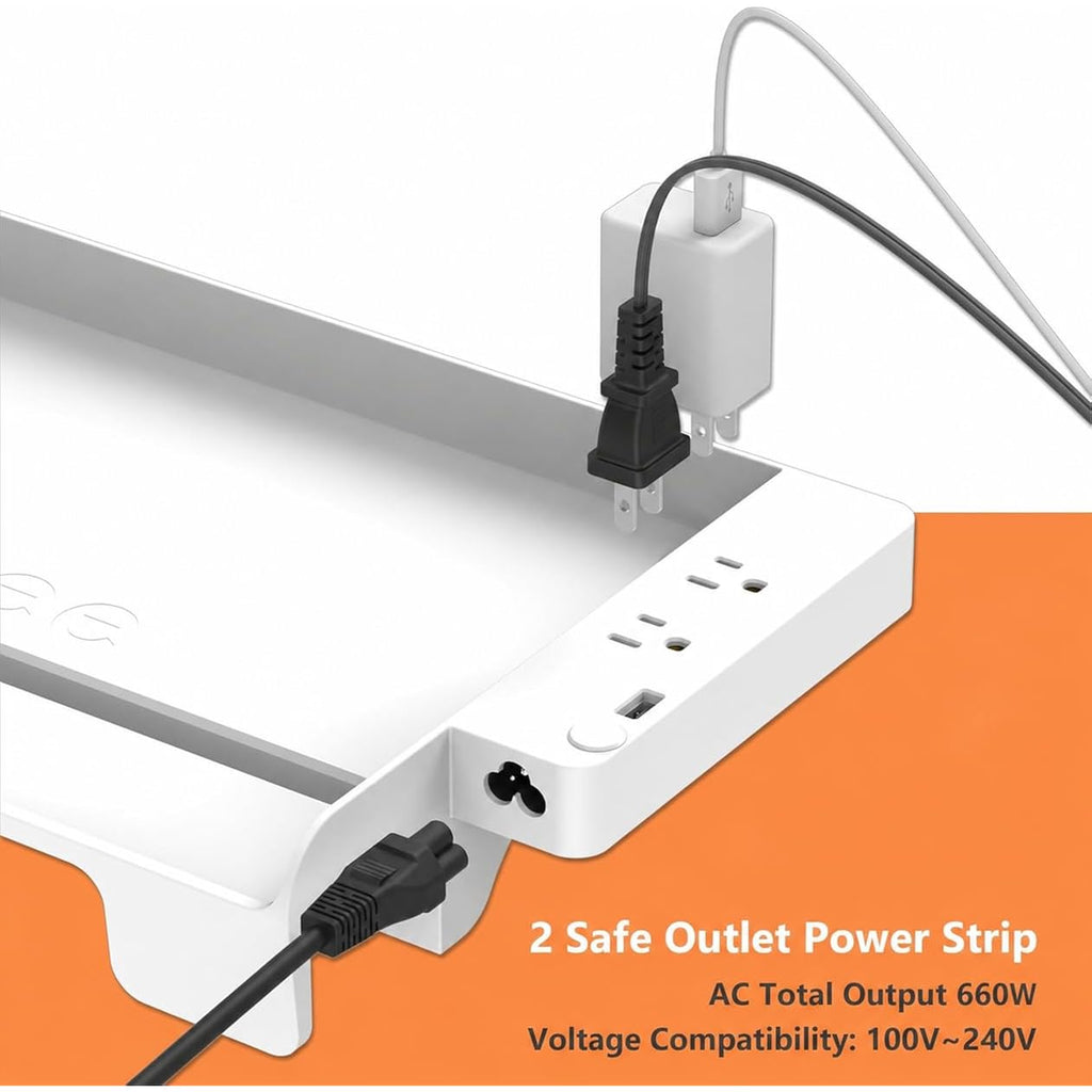 Hiree Bedside Shelf For Dorm Bunk Bed With Usb Charging Port And 2 Ac Outlets, Bedside Caddy, Bunk Bed Extender, Attachable Bedside Table, College Dorm Essential Clip On Bedside Tray, Plus Size, White