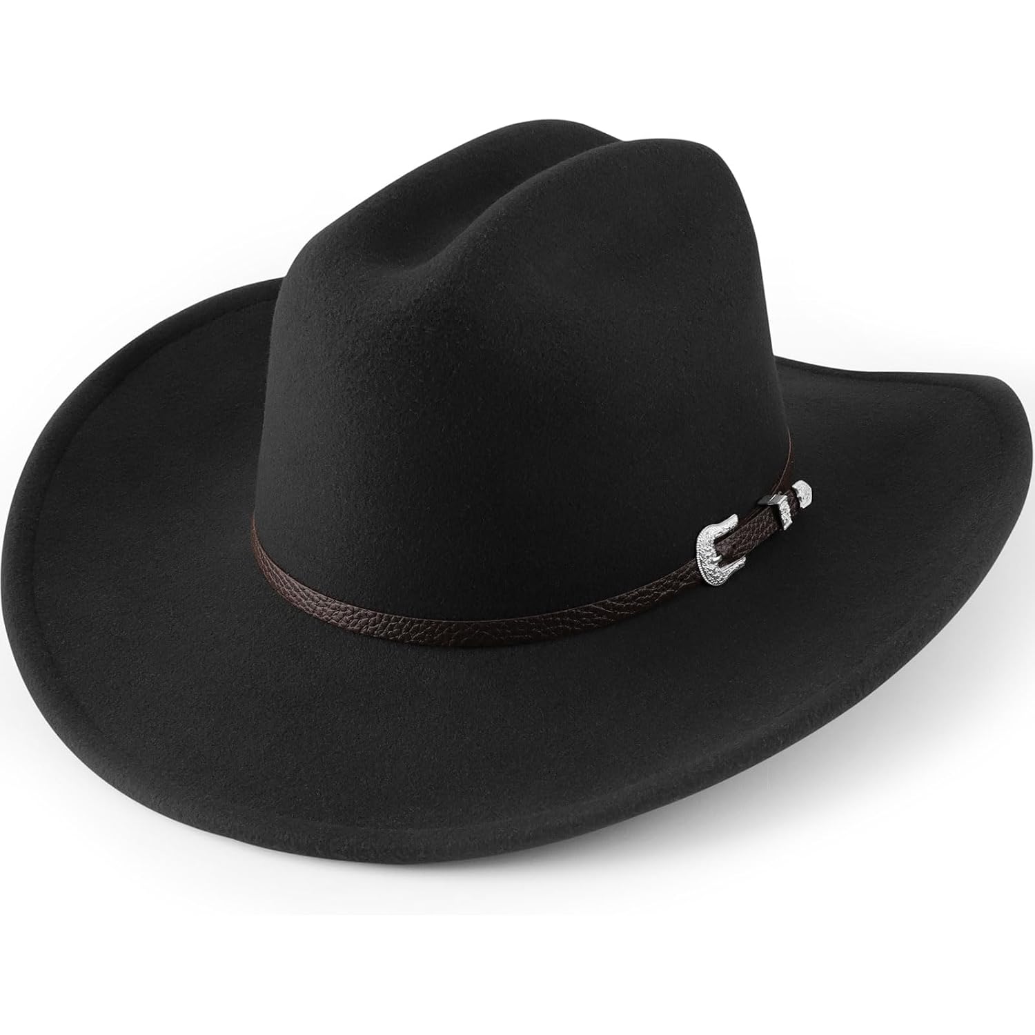 Western Cowboy Hats for Women Classic Felt Wide Brim Fedora Hat with Belt Buckle Retro Panama Hat Unisex Rolled up Cap 1 Pc Fedora Hat : Black