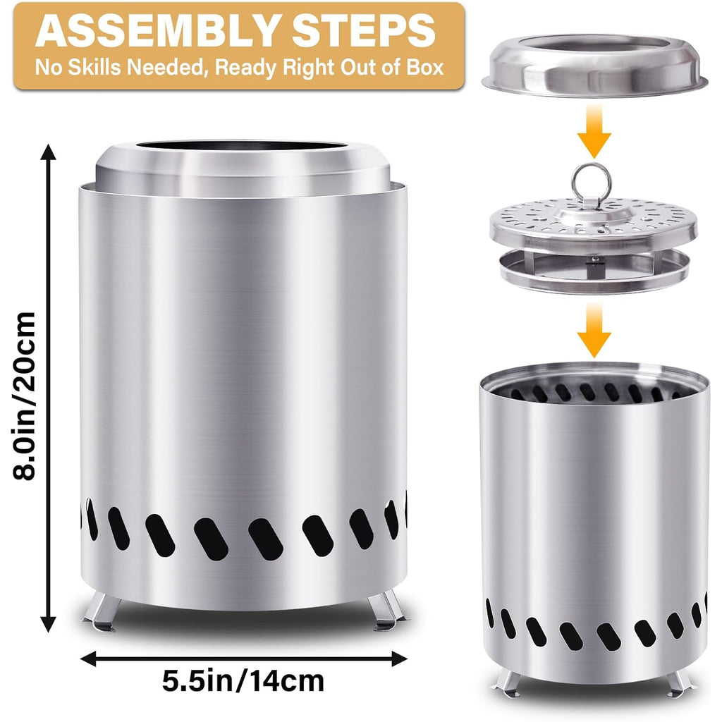 Hgd Tabletop Fire Pit, Smokeless Firepit Outdoor, Mini Fire Pit For With Carry Bag For Camping Backyard Patio Garden Picnic, Silver