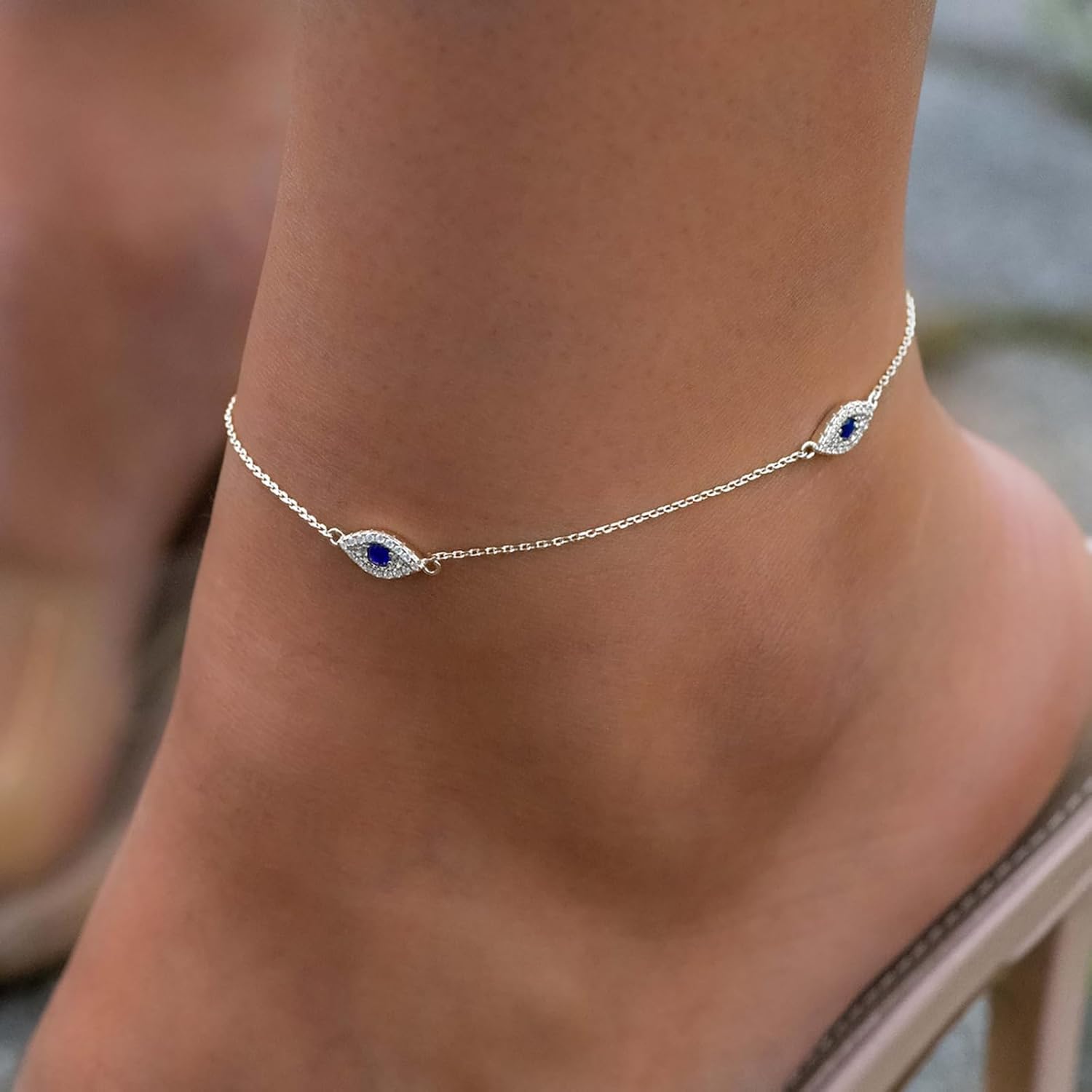 Bheop Ankle Bracelets for Women 14K Gold Silver Plated Anklets for Women Waterproof Boho Evil Eye Pearl Charm Pendant Beaded Foot Chain Adjustable Dainty Summer Beach Jewelry Set Gifts Non Tarnish