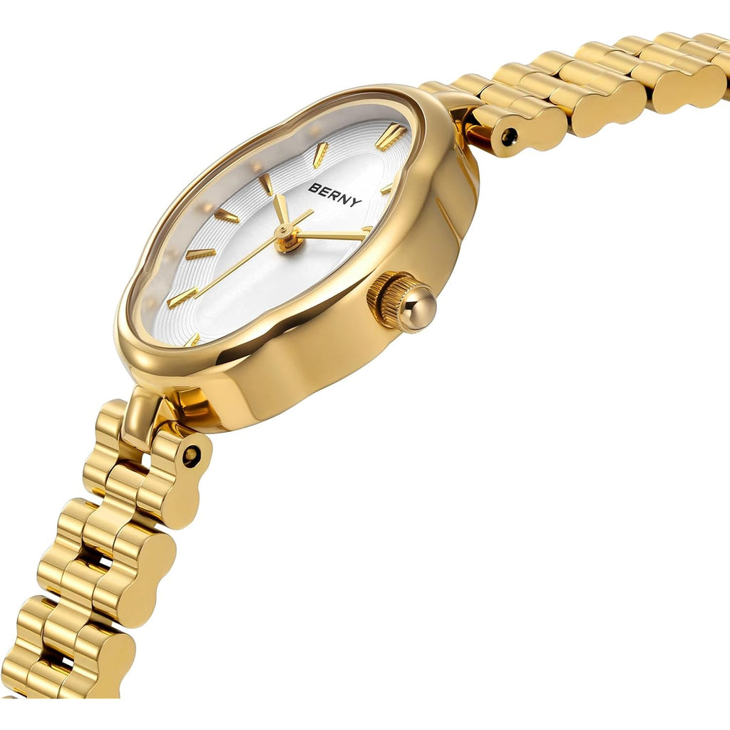Berny Watches For Women Dainty Ladies Quartz Watch Vintage Copper Mirrors Shape Japanese Quartz Movement 3Atm Waterproof Fashion Female Wrist Watch Luxury Birthday Gifts
