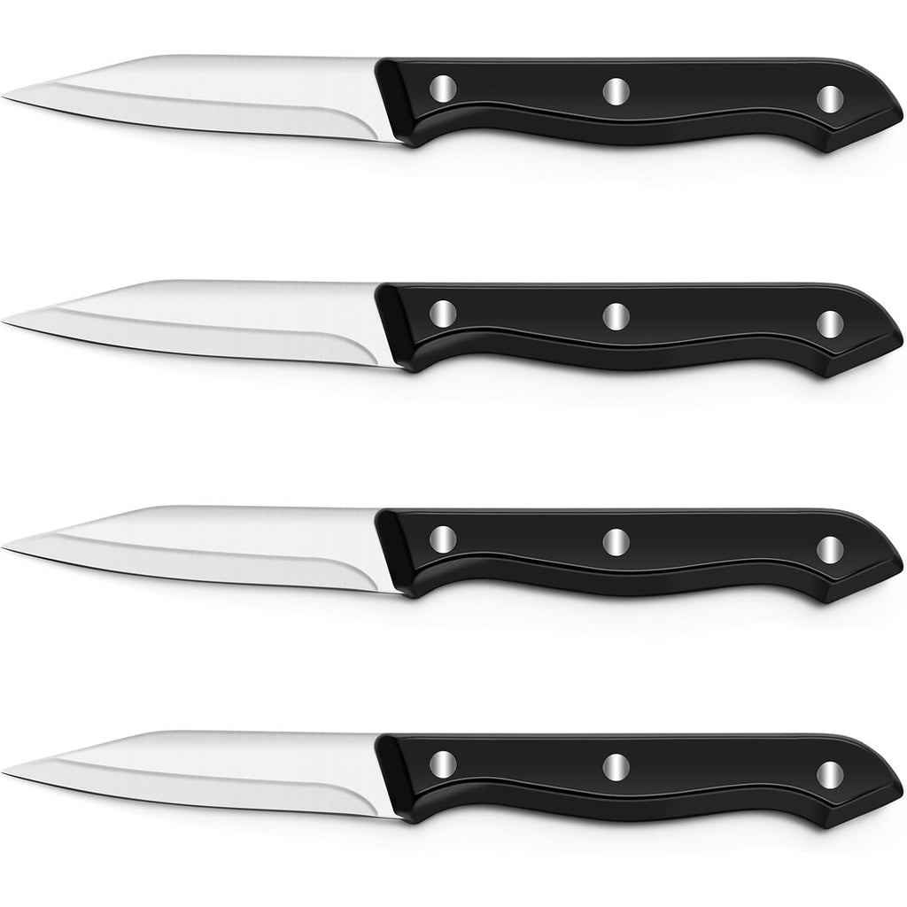 Bewos 4-Piece Paring Knife Set - Paring Knives With Ergonomic Handle, 3.5 Inch Triple Rivet Paring Knives, Stainless Steel Black Parers For Vegetable, Fruit & Kitchen Use