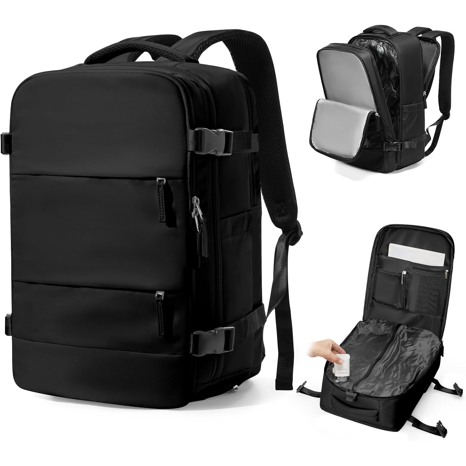 Vacuum Backpack Travel With Pump,Large Travel Backpack With Vacuum System,Mochila Compresion Al Vacio,Flight Approved 18X14X8,Waterproof Carry On Personal Item Laptop Backpacks,Black