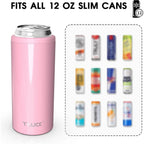 Skinny Can Cooler, Stainless Steel Insulated Slim Cans, 12 Oz | Beer & Hard Seltzer, Doucle-Walled Stainless Steel Insulated Slim Cans, Slim 12 Oz(Glitter Blush)