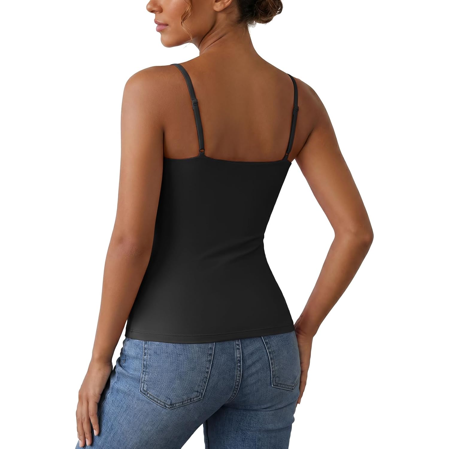 V For City Women Tank Tops With Built In Bra Double Lined Fitted Camisole Adjustable Spaghetti Strap Padded Cami Shirts