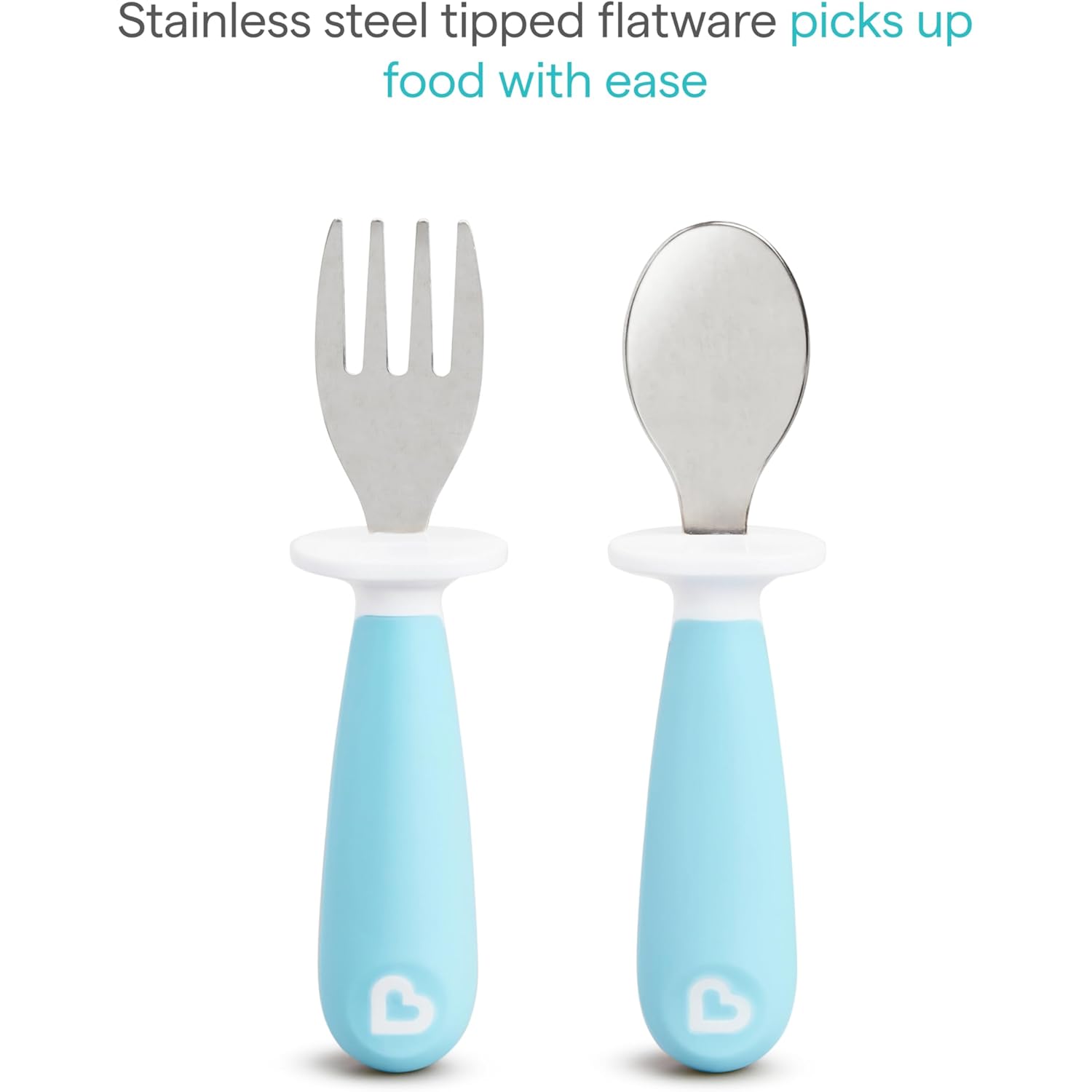 Munchkin® Raise™ Toddler Fork and Spoon Utensil Set, Rest Keeps Tip Off Table, BPA Free, 4 Pack, Blue/Green