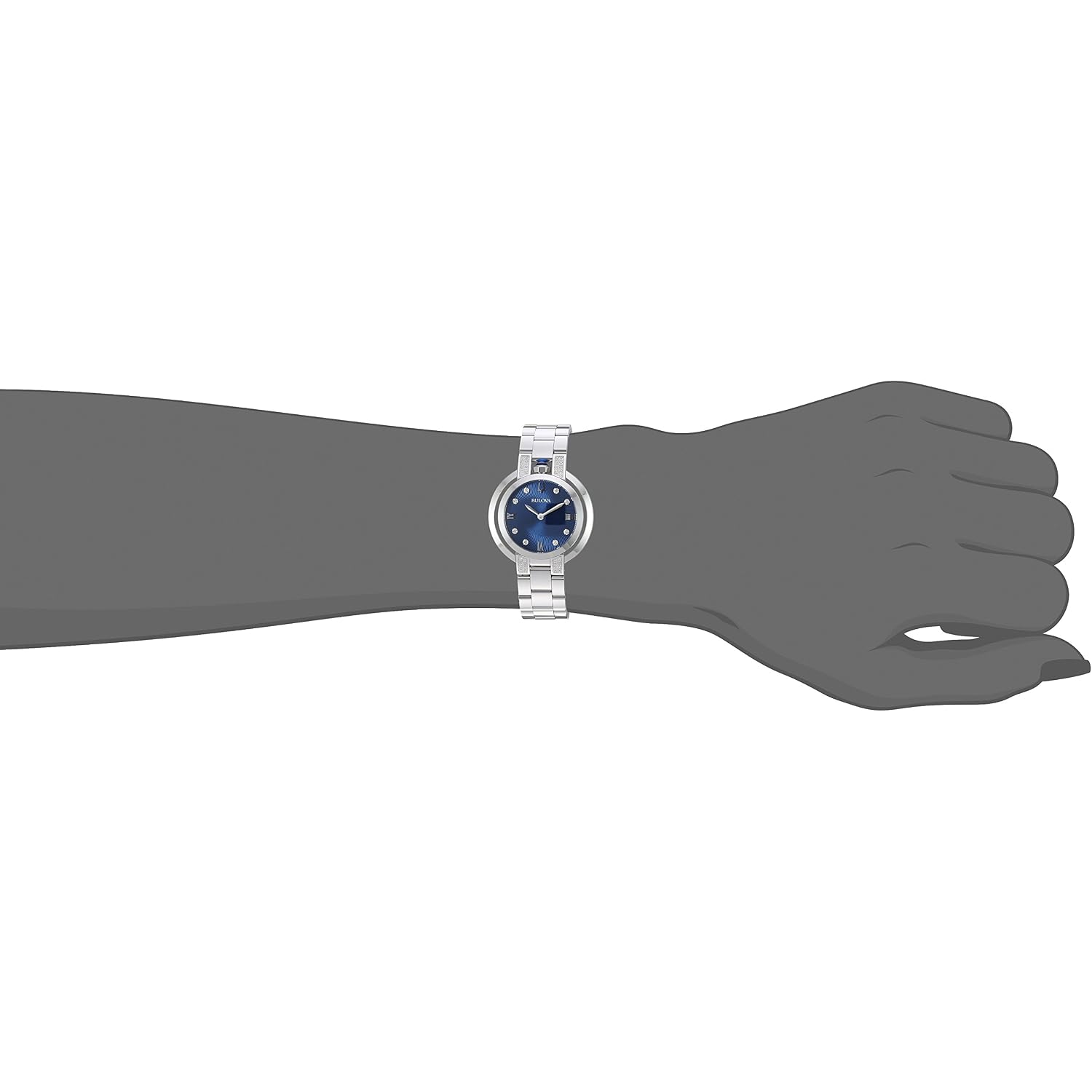 Bulova Ladies' Rubaiyat Diamond Stainless Steel 2-Hand Quartz Watch, Blue Dial And Sapphire Crystal Style: 96R225