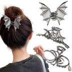 Halloween 3PCS Spider Net Bat Hair Claw Clips Hair Styling Accessories for Women Girls, Gothic Black Metal with Pearl Spooky Large Medium Size Catch Clips for thick Hair Holiday Gifts(Black Gun)