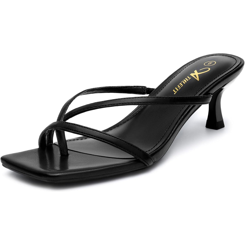 Athlefit Women'S Strappy Kitten Heels Flip Flops Square Open Toe Low Heels Fashion Party Dress Thong Heeled Sandals