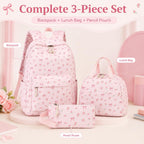 Bluboon Teen Girls School Backpack Kids Bookbag Set With Lunch Box Pencil Case Travel Laptop Backpack Casual Daypacks (Pink Bow Tie)