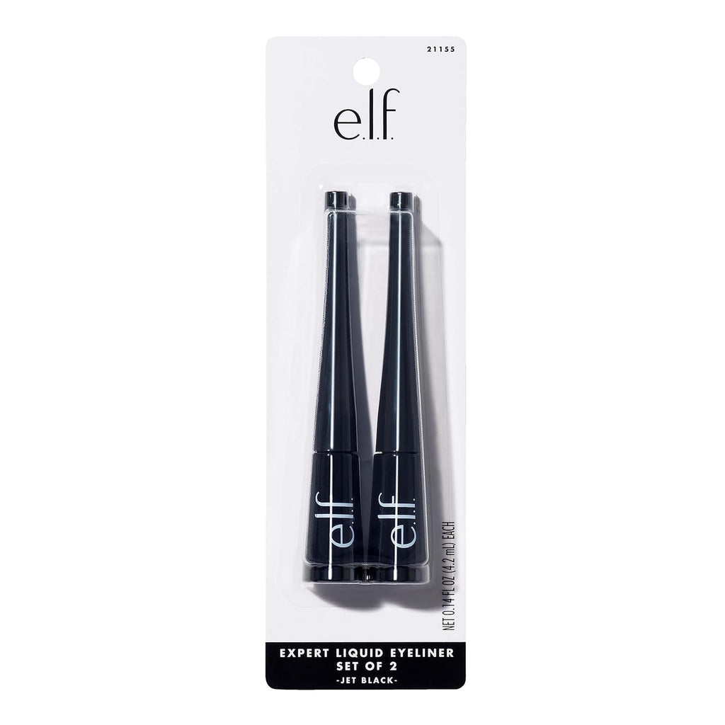 E.L.F. Expert Liquid Liner, High-Pigmented, Extra-Fine Liquid Eyeliner For Precise Definition, Long-Lasting, Vegan & Cruelty-Free, Jet Black, 0.14 Oz, 2 Count(Pack Of 1)