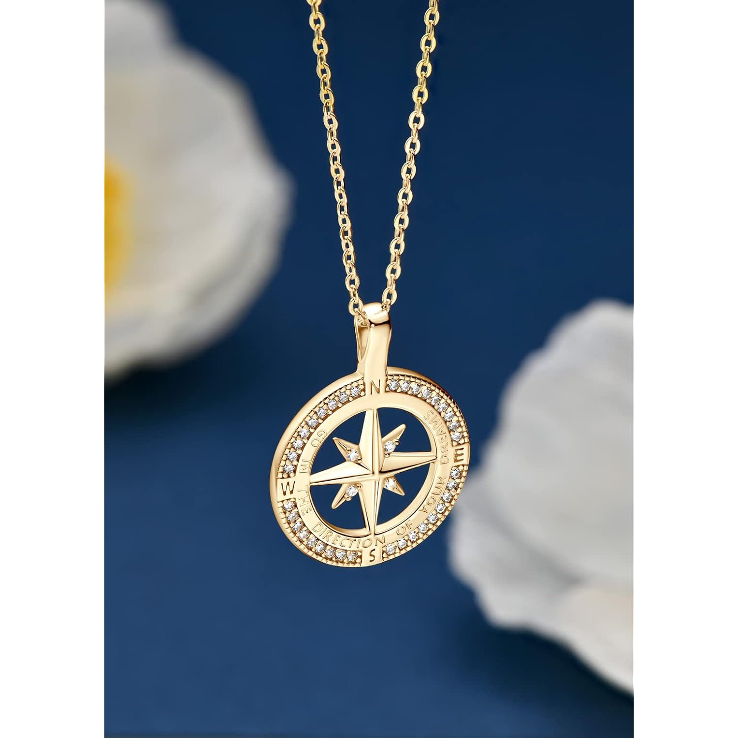 Compass Necklace for Women, 925 Sterling Silver Pendant Jewelry Cubic Zirconia Unisex Senior High School College for Masters Degree Graduation Birthday Christmas Ideas Gift