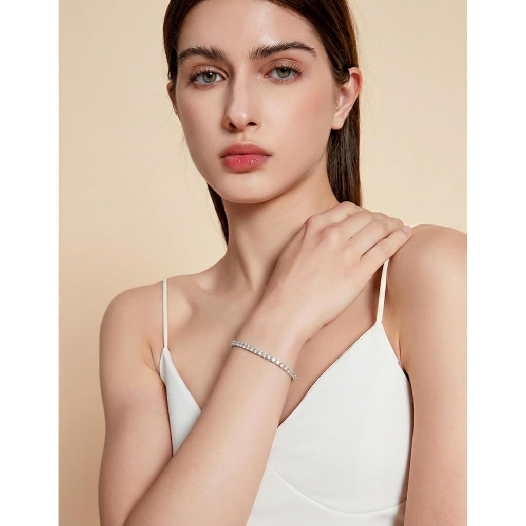 KRKC&CO Lab-Grown Moissanite Tennis Bracelet Women, Luxury Anniversary Wedding Bridal Gift for Wife, 2.2-13.8 ct.tw, D Color VVS1, 925 Sterling Silver 14K Golden Plated, Hypoallergenic, Everyday Jewelry