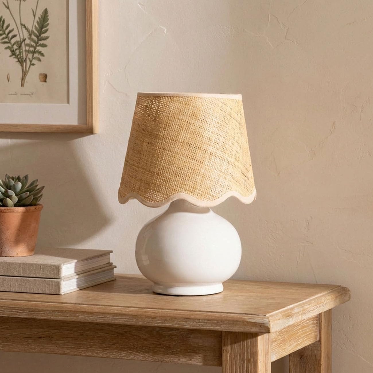 Benton Ceramic Table Lamp With Fabric Shade – 13" Bedside Accent Lamp For Bedroom, Living Room & Nightstand (White)