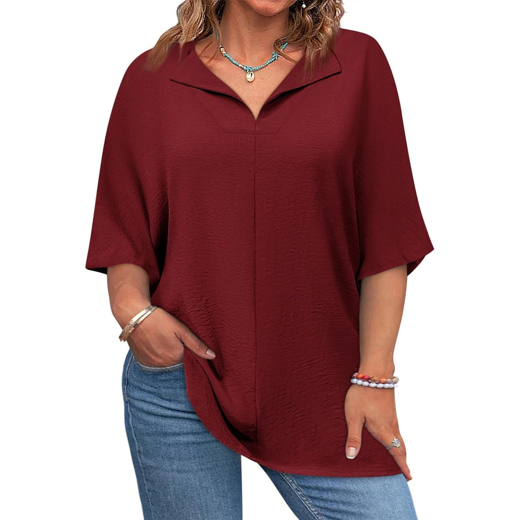 Lueluoye Womens Plus Size Tops Short Sleeve V Neck Tee Blouse Summer Loose Fit Casual Tunic Top XL-5XL