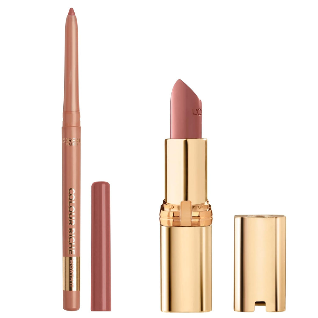 L’Oréal Paris Colour Riche Lipstick And Lip Liner Set, Includes 1 Satin Lipstick And 1 Creamy Lip Pencil For Bold, Nourished Lip Color, Worth It, 1 Kit
