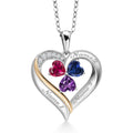 Gem Stone King Customized Personalized Engraved 3-Stone Heart Pendant Necklace For Women | 925 Silver and 10K Yellow Gold | Gemstone Birthstone and Lab Grown Diamond | 5MM Heart | 18 Inch Chain