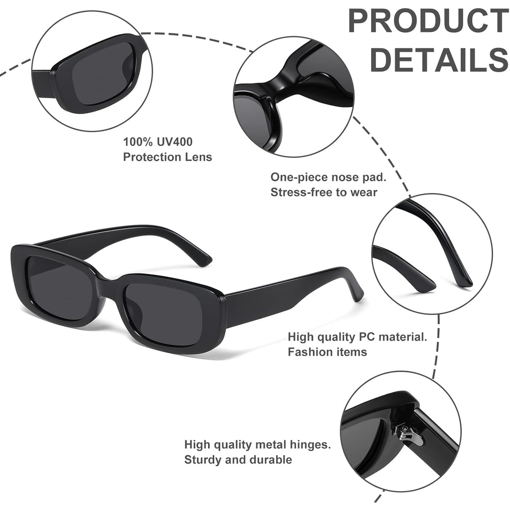 JASPIN Rectangle Sunglasses for Women Men Trendy Y2k Retro 90s Sun Glasses UV Protection Cool Square Frame