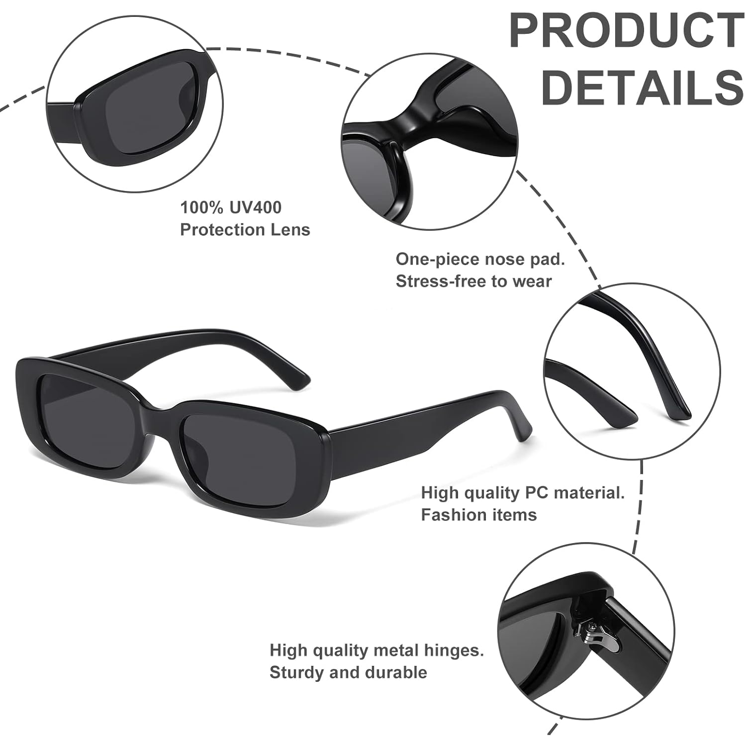 JASPIN Rectangle Sunglasses for Women Men Trendy Y2k Retro 90s Sun Glasses UV Protection Cool Square Frame