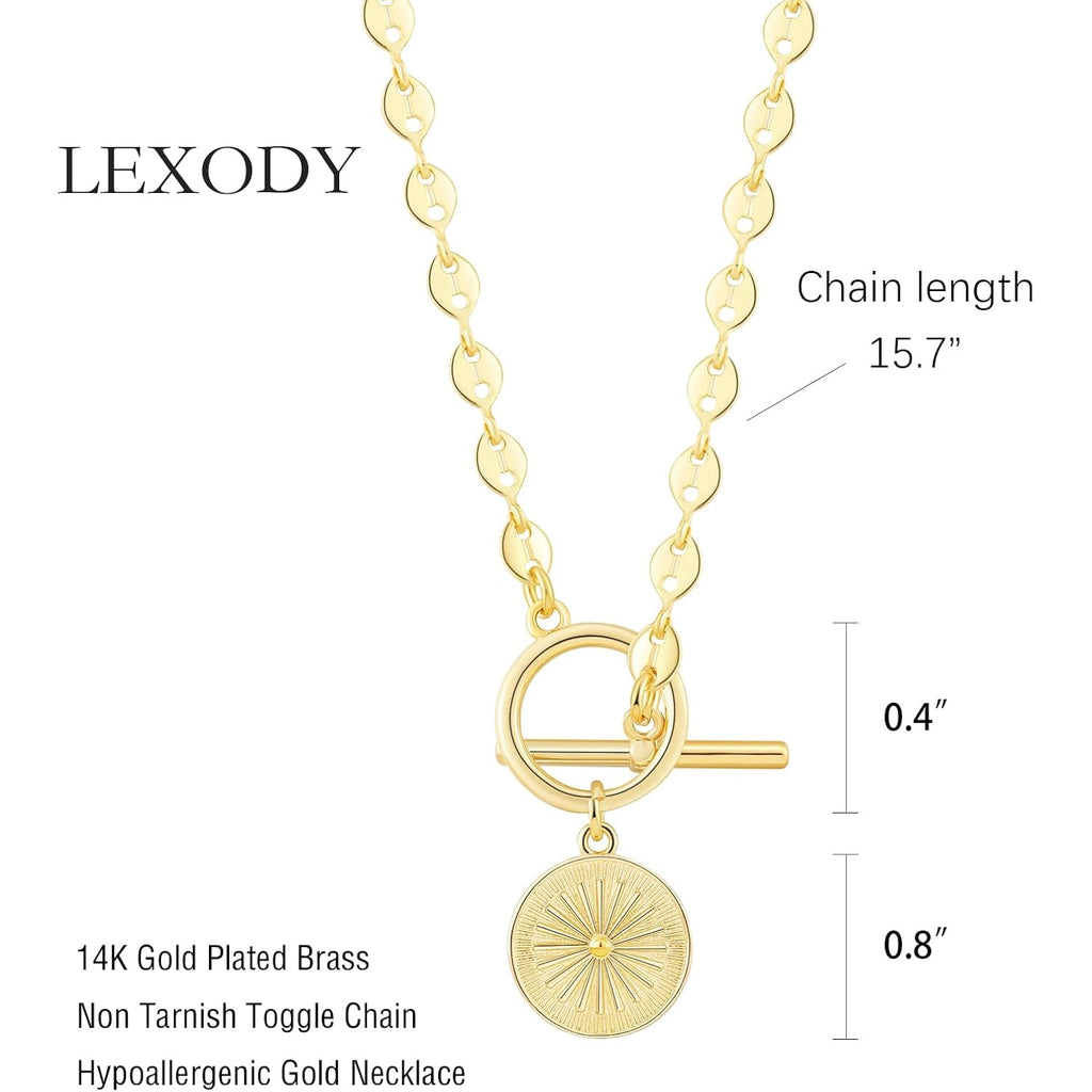 Chunky Gold Necklace for Women, Simple 14K Gold/Silver Plated Circle Pendant Choker Necklaces Trendy Dainty Heart Chain Toggle Clasp Necklace Jewelry Gift for Women