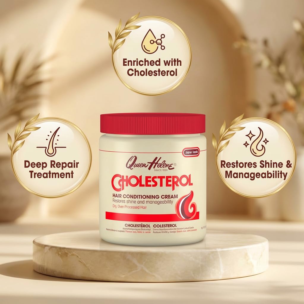 Queen Helene Cholesterol Hair Conditioning Cream – Deep Repair Treatment For Dry, Damaged & Chemically Treated Hair | Moisture-Restoring Mask | 15 Oz Jar | Deep Moisture