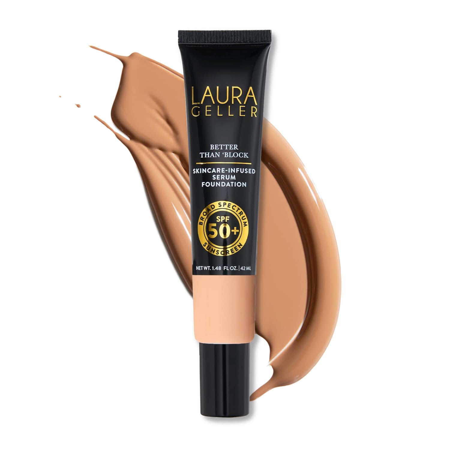 LAURA GELLER NEW YORK Better Than 'Block Skincare-Infused Serum Foundation SPF 50+ for Mature Women –03 Medium, Buildable Coverage – Niacinamide, Vitamins B5 & E – Lightweight, Radiant Finish