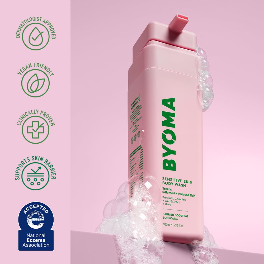 Byoma Sensitive Body Wash - For Delicate, Irritated Skin - Creamy, Fragrance-Free Cleanser With Colloidal Oat & Urea - Soothes & Relieves Itching - Skin Barrier Support - 16.9 Fl Oz