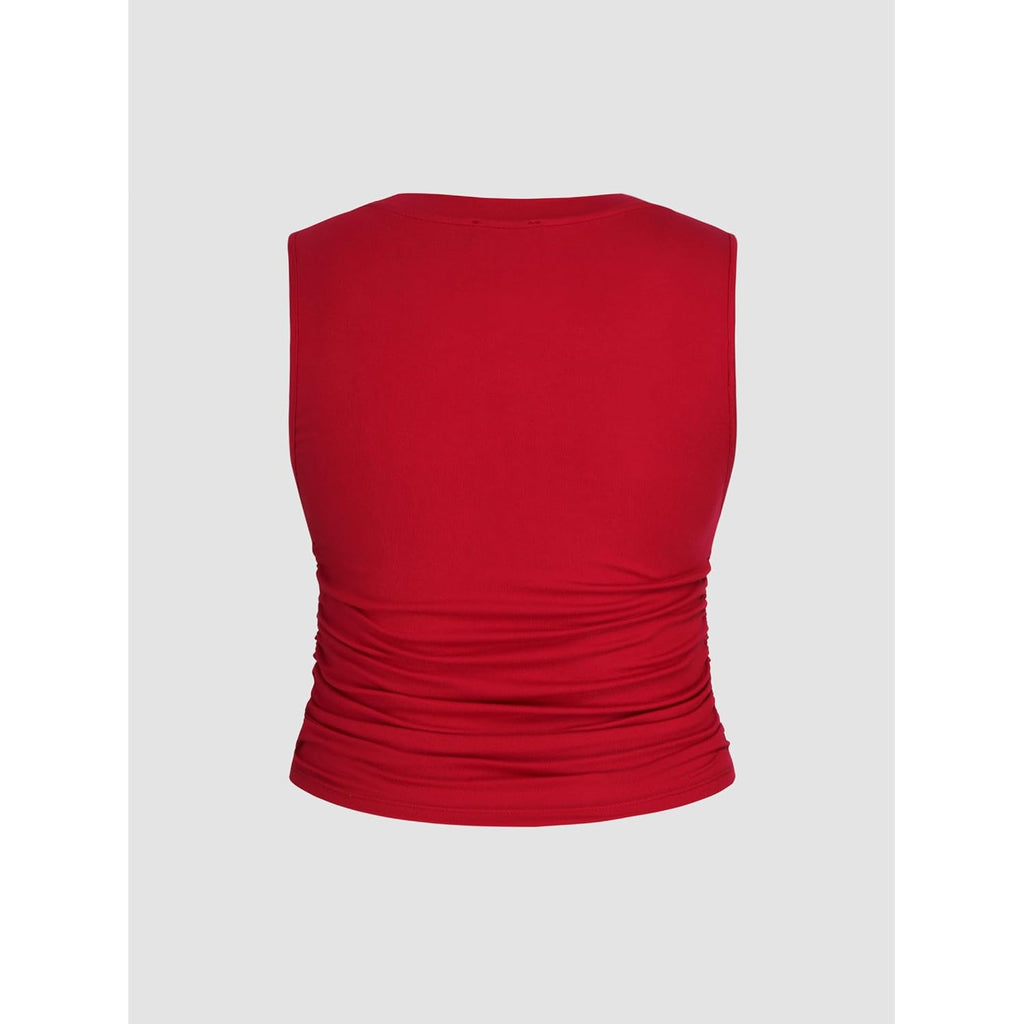 Cider Plus Size Tops For Women Sleeveless Ruched Crew Neck Crop Tank Top Summer Casual Outfits