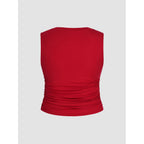 Cider Plus Size Tops For Women Sleeveless Ruched Crew Neck Crop Tank Top Summer Casual Outfits