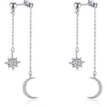 Moon and Star Dangle Earrings for Women Chain Tassel with Cubic Zirconia Drop Celestial Jewelry for Wedding Gift