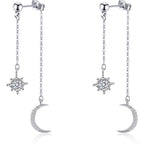 Moon and Star Dangle Earrings for Women Chain Tassel with Cubic Zirconia Drop Celestial Jewelry for Wedding Gift