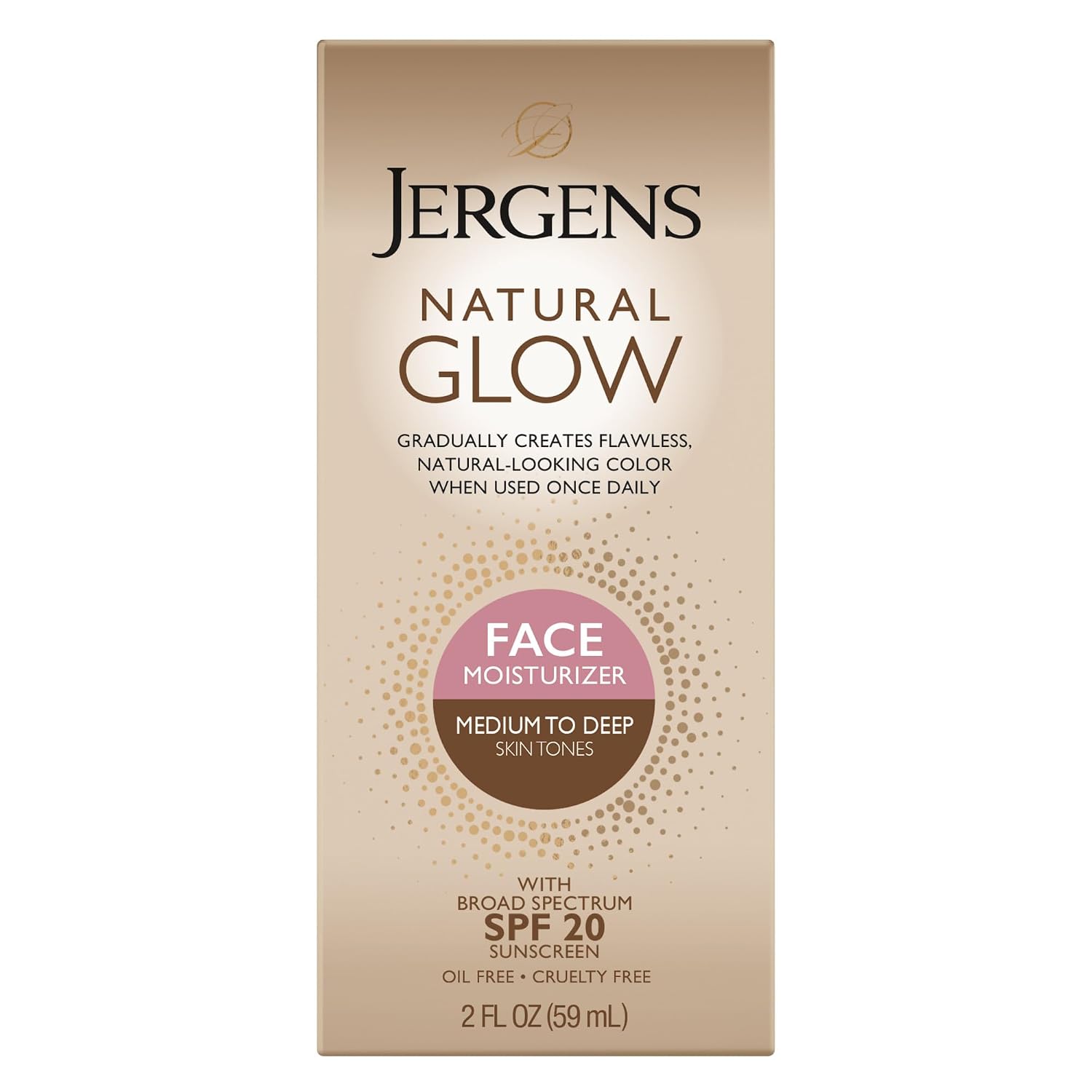 Jergens Natural Glow Self Tanner Face Moisturizer With Spf 20 Facial Sunscreen, Medium To Deep Skin Tone, Sunless Tanning, Oil Free, Broad Spectrum Protection Uva And Uvb, 2 Oz (Packaging May Vary)