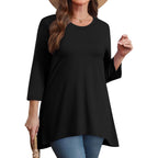 OFEEFAN Tunic Tops for Women Loose Fit Dressy 3/4 Length Sleeve Womens Tops with Asymmetrical Hem S-4XL