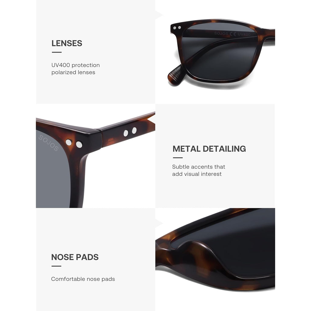 SOJOS Classic Square Polarized Sunglasses for Women Men Vintage Style UV400 Lens SJ2636