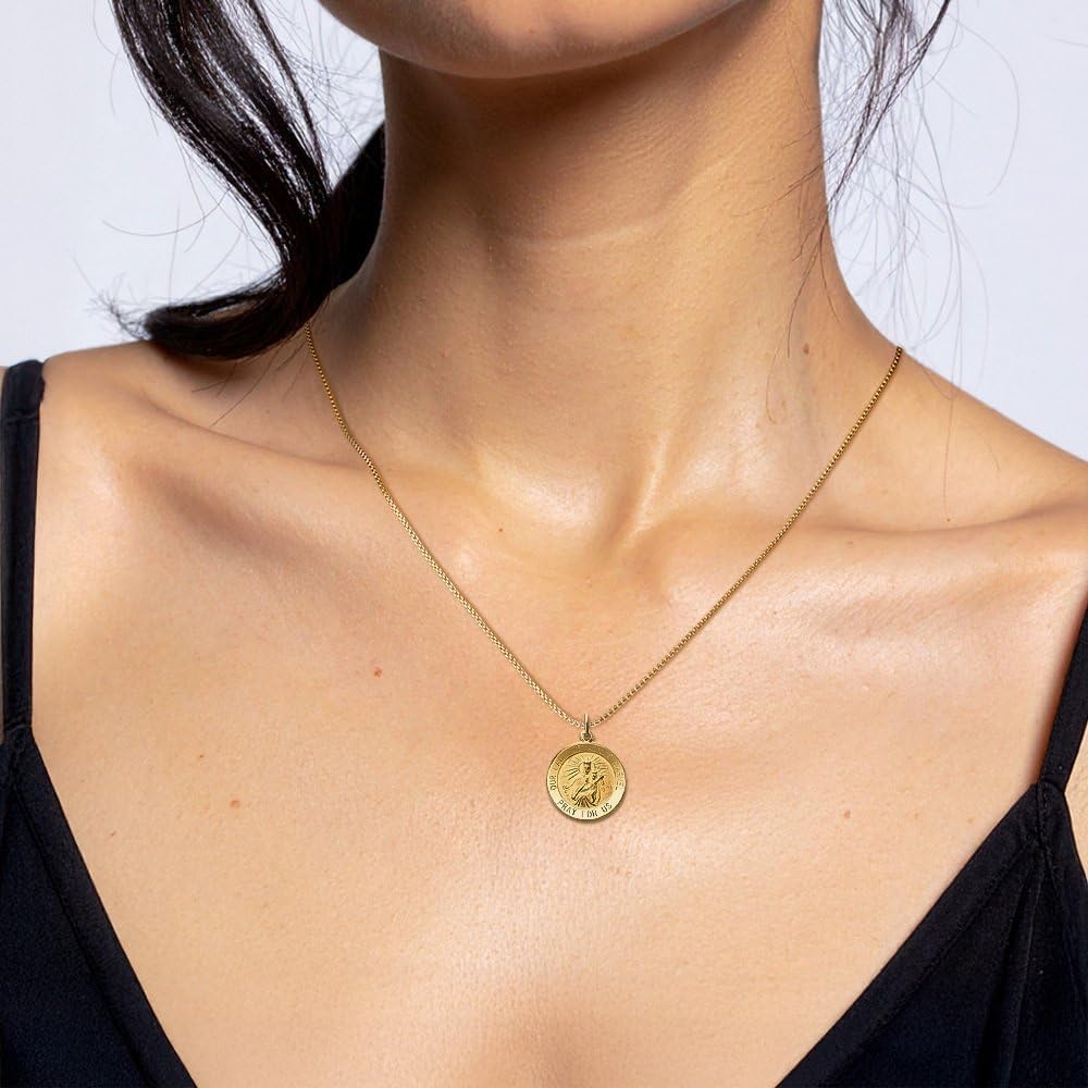 IceCarats 14K Solid Yellow Gold Medium Our Lady of Mount Carmel Medal Pendant Necklace 25mm 1 inch Polished, Satin, Engravable for her for him