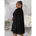 Women’S Casual Cape Sleeve Pleated Split Short Dress Loose Fit Cocktail Party Flowy Dress
