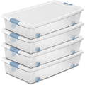 Sterilite 4-Pack 56 Quart Wheeled Latching Box, Underbed Clear Plastic Storage Organizer - Under Bed Rolling Container Bin With Lid And Wheels For Home Or Dorm Bedrooms And Closets