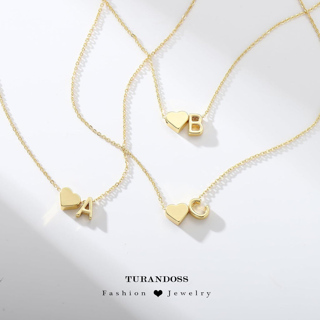 Turandoss Mothers Day Gifts for Mom Wife - Dainty 18K Gold Plated Heart Initial A-Z Pendant Necklace Trendy Jewelry Heart Necklaces Birthday Mothers Day Gifts for Women Daughter