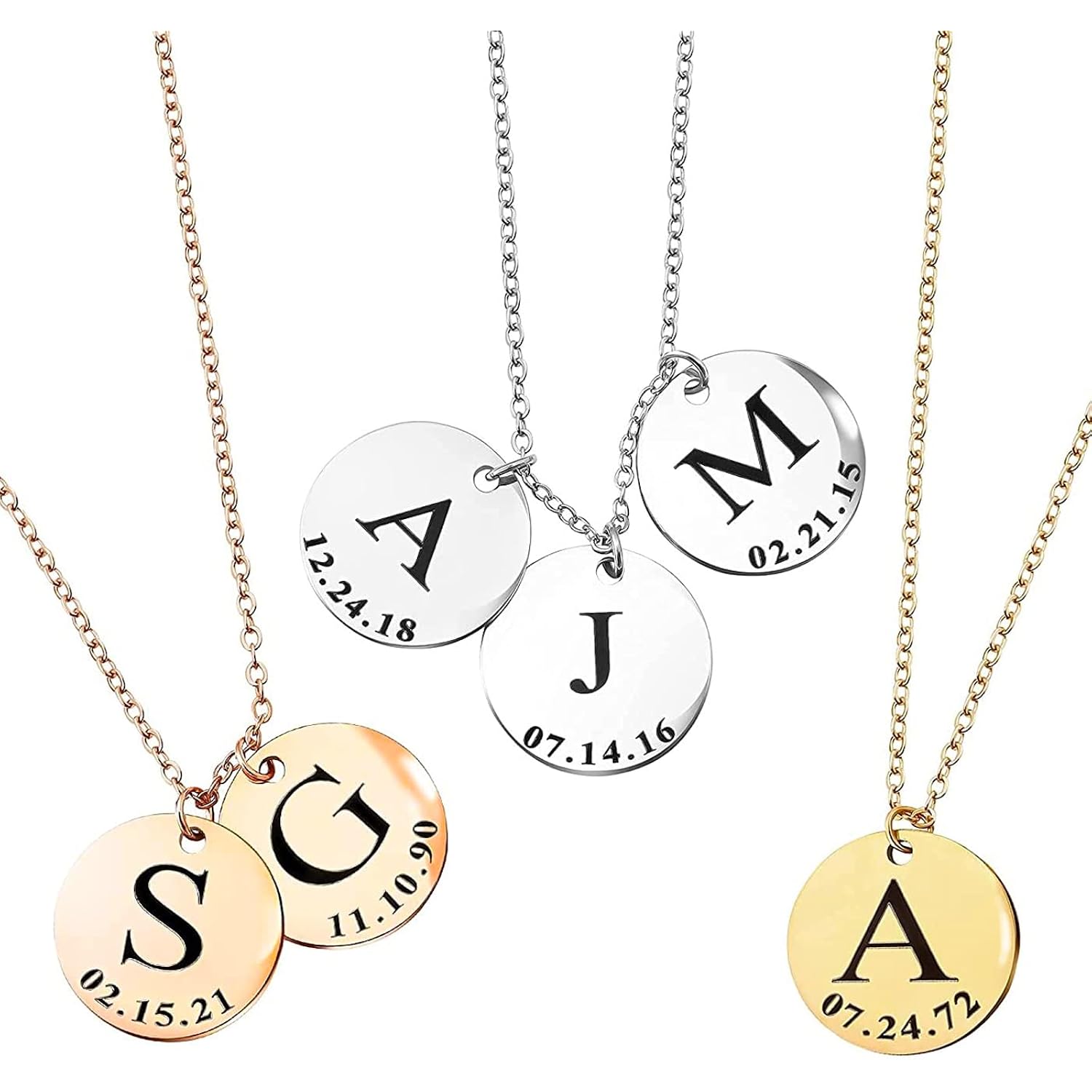 MignonandMignon Personalized Initial Necklace with Date Engraved | Gold Coin Disc Pendant for Women | Dainty Letter Necklace Gift for Mom Teen Girls Mothers Day Birthday