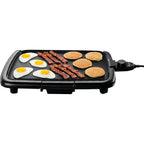 Ovente Electric Griddle With 16 X 10 Inch Flat Non-Stick Cooking Surface, Removable And Adjustable Temperature Control, Indoor Grill For Instant Breakfast, Pancakes, Eggs Or Burgers, Black Gd1610B