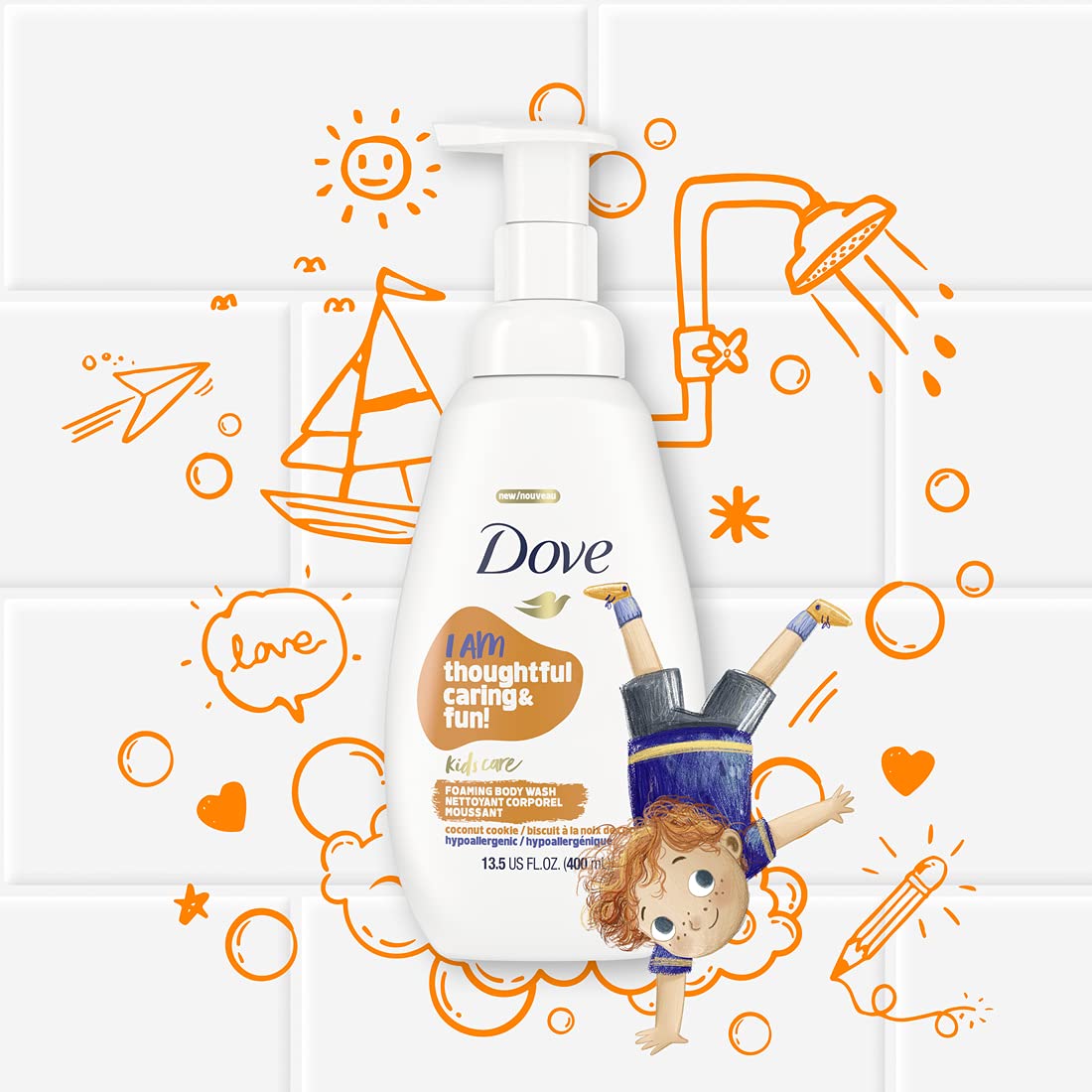 Dove Foaming Body Wash 4 Count For Kids Coconut Cookie Sulfate-Free Skin Care, 13.5 Fl Oz