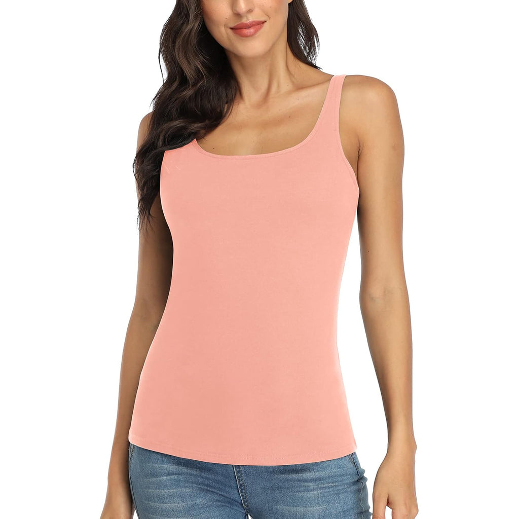 Women's Cotton Tank Top with Shelf Bra Adjustable Wider Strap Camisole Basic Cami Tanks