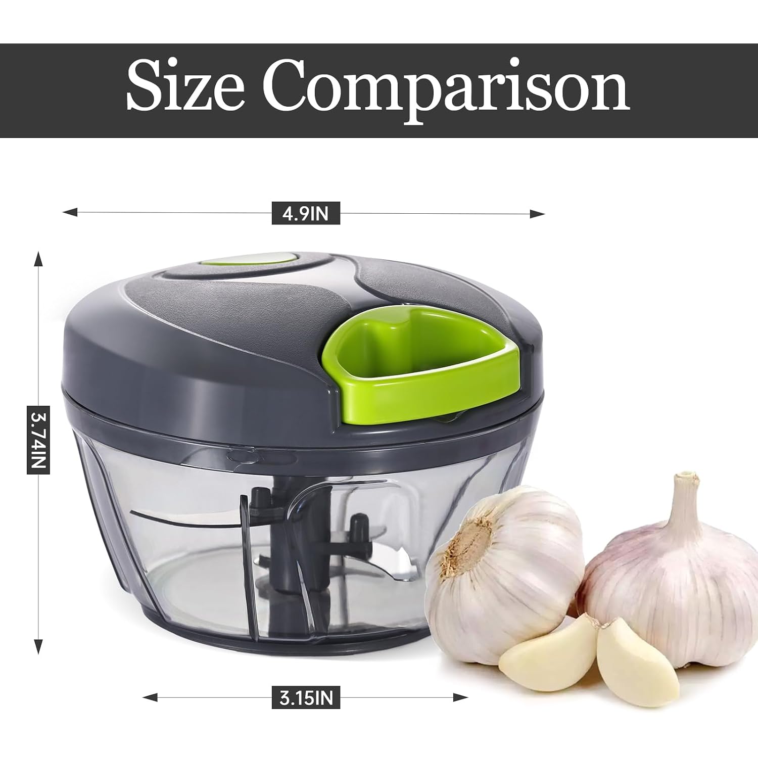 Cambom Manual Food Chopper Vegetable Cutter, Hand String Vegetable Chopper Onions Cutter For Vegetable Fruits Nuts Bpa Free Food Safe Material, 500Ml Gray